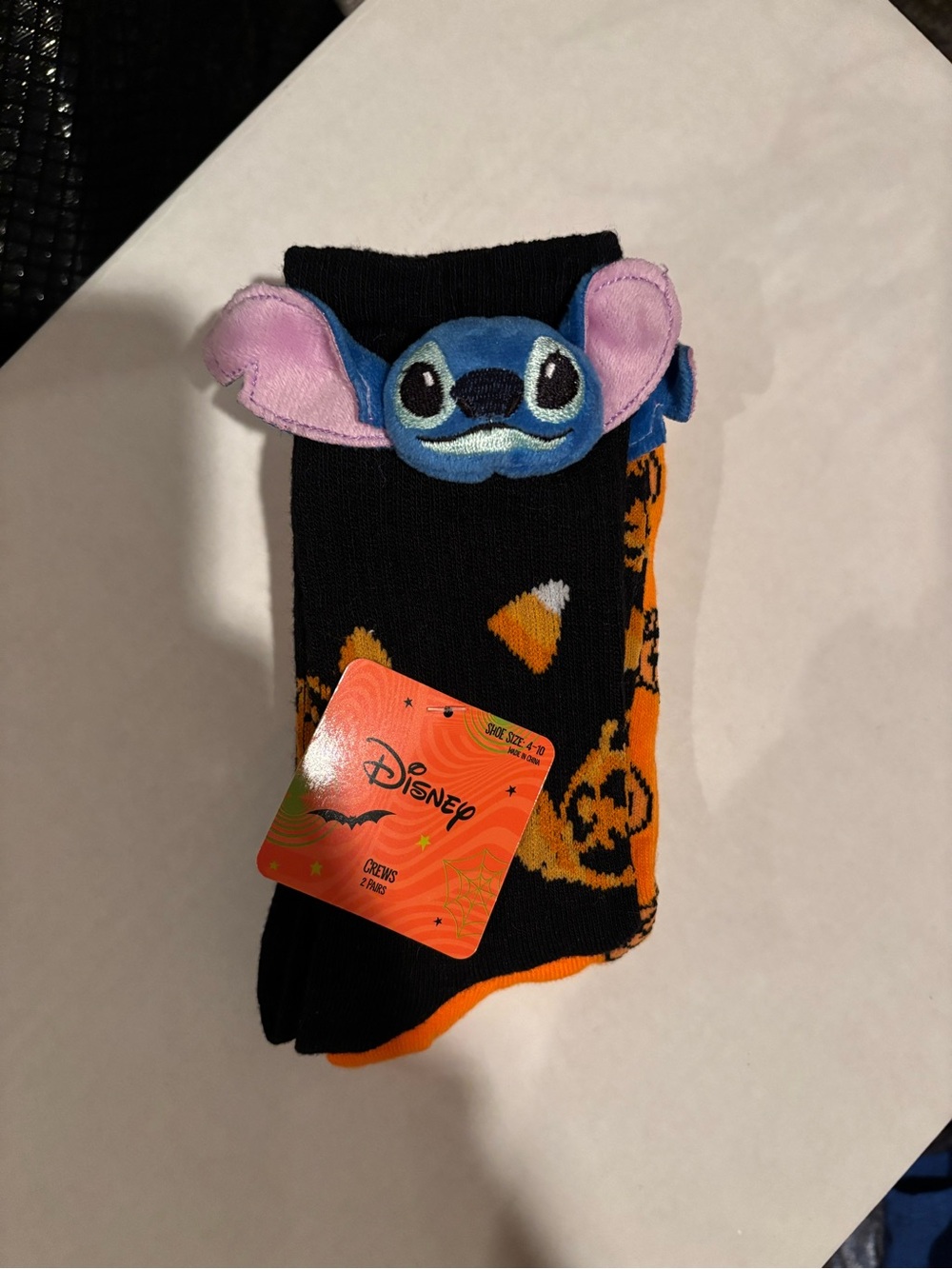 Disney Black, Orange & Blue Stitch Halloween Crew Socks